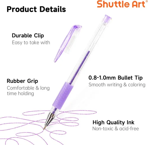 Vista 3 de Shuttle Art Bolígrafos de gel, paquete de 180 bolígrafos de gel, 12 colores surtidos a granel para adultos, libros de colorear, dibujo, garabatos