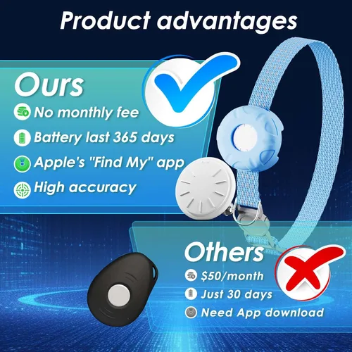 Vista 2 de Rastreador de gatos, rastreador GPS compatible con Apple Find My App (solo iOS), collar de rastreador de gatos impermeable con campana y hebilla