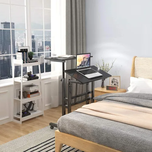 Vista 5 de sogesfurniture Escritorio móvil de pie para computadora portátil con ruedas, escritorio ajustable para computadora de pie o sentado, negro 101-BK