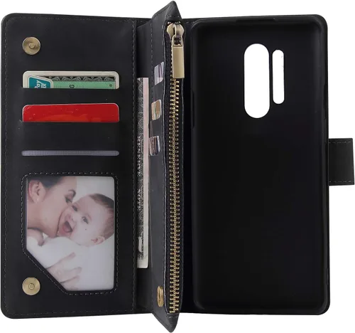 Vista 5 de Asuwish Funda compatible con OnePlus 8 Pro One Plus 8Pro 5G, protector de pantalla de vidrio templado y funda de cuero con tapa para tarjetas