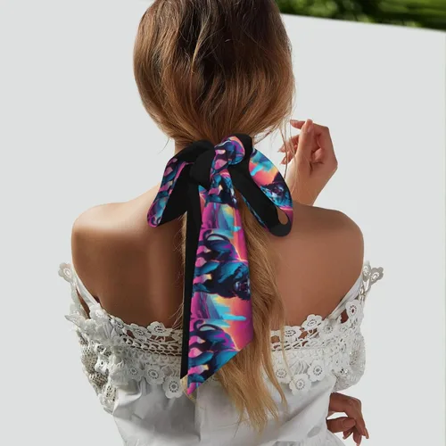 Vista 5 de Synthwave Sabertooth Pattern Silk Scarf for Women 46.9 * 3.1 In Headband