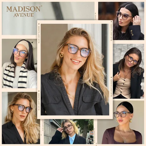 Vista 2 de Madison Avenue Blue Light Blocking Glasses for Women, Oversized Blue Light Blockers Anti Eyestrain/UV Computer Eyeglasses