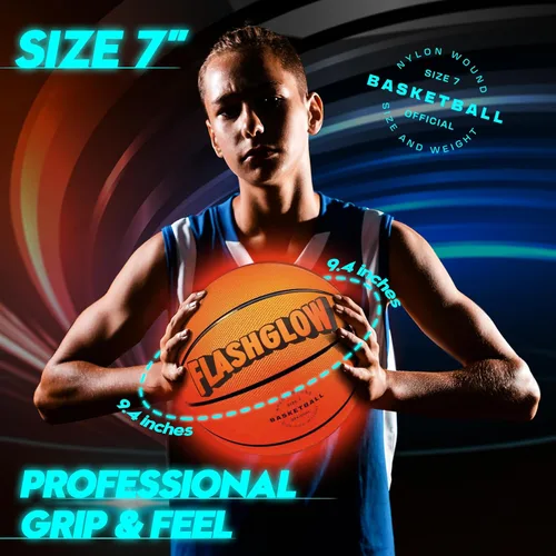 Vista 7 de Baloncesto con luz LED para niños adolescentes: genial juego de pelota nocturno para cumpleaños, Navidad, Pascua, juguete deportivo que brilla