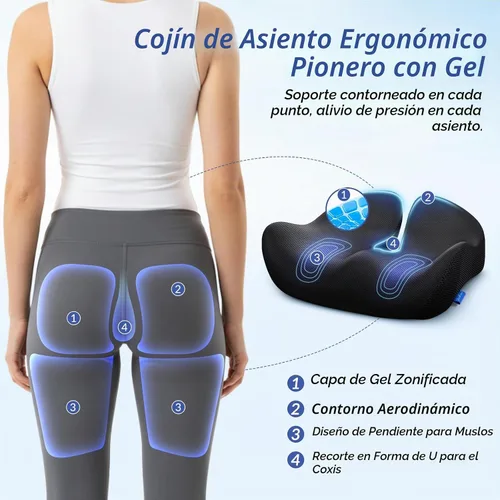 Vista 3 de ZIKEE Pioneering - Cojín de asiento de gel para alivio del dolor sentado