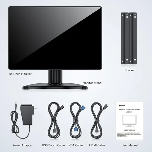 Vista 7 de Eyoyo Monitor de pantalla táctil pequeño de 10.1 pulgadas: pantalla IPS de 1280x800, táctil de 10 puntos, entrada HDMI VGA AV, altavoces