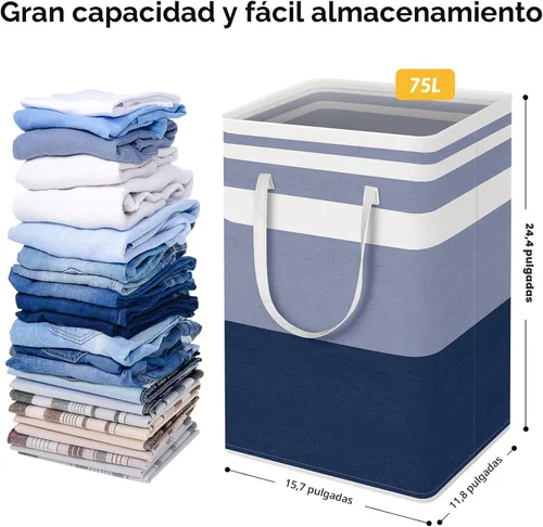 Vista 4 de HomeHacks - Paquete de 2 cestas grandes para ropa sucia, bolsas para ropa sucia (azul 75 pulgadas de largo x 2)