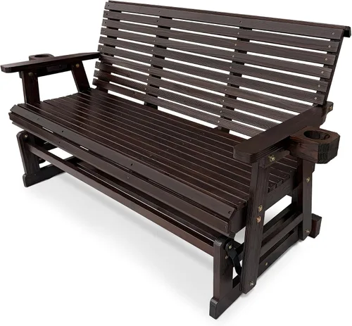 Vista 15 de Fortune Candy Planeador de patio con portavasos, respaldo alto y asiento contorneado profundo, resistente 800 libras (negro, 3 plazas)