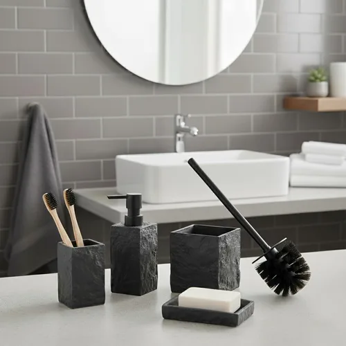 Vista 6 de Colección Stone Effect - Juego de accesorios de baño, color blanco, 4 piezas