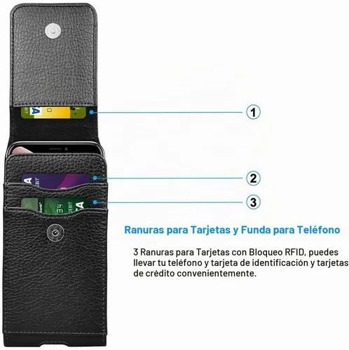 Vista 3 de Funda de cuero para iPhone 17 Pro, Samsung, Motorola, Xiaomi, funda de protección Huawei, funda de protección para teléfono con hebilla de cinturón