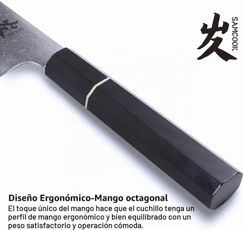 Vista 4 de SAMCOOK Cuchillo Kiritsuke de chef - Cuchillo profesional de 8 pulgadas de damasco afilado - Cuchillo de cocina Gyuto de acero inoxidable VG-10