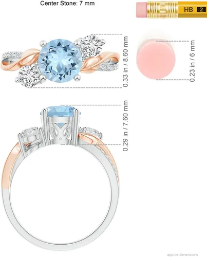 Vista 5 de Angara Anillo de tres piedras de aguamarina natural y diamantes para mujeres, niñas en oro macizo de 14 quilates, platino Regalo de joyería
