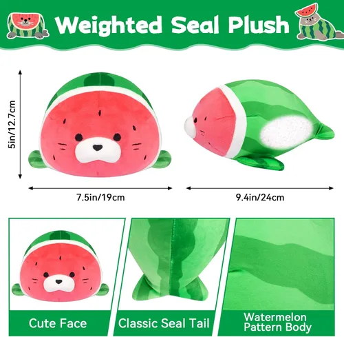 Vista 2 de Animales de Peluche con Peso - Peluche de Foca de Sandía con Peso de 9 Pulgadas, Lindo Animal de Peluche de Foca Almohada de Peluche Pequeña, Suave