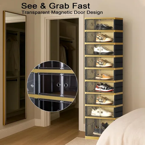 Vista 4 de SYNCVIBE Zapatero portátil organizador de 9 niveles 18 pares, armario plegable de zapatos, cajas plegables de almacenamiento de zapatos con puertas
