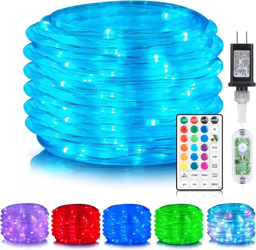 Vista 9 de ANJAYLIA Cuerda de luces solares de 33 pies con 100 luces LED para exteriores, impermeable, funciona con energía solar con 8 modos para exteriores