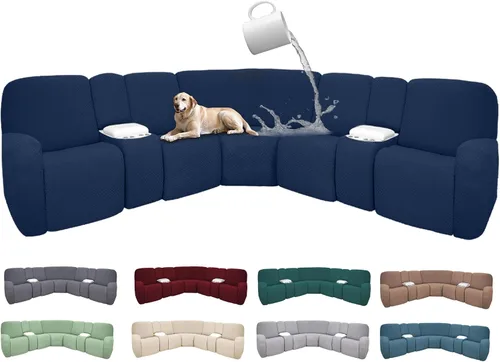 Vista 22 de Fundas de sofá reclinable seccional 100% impermeables para sofá reclinable en forma de L, funda de sofá modular de esquina en forma de L, fundas