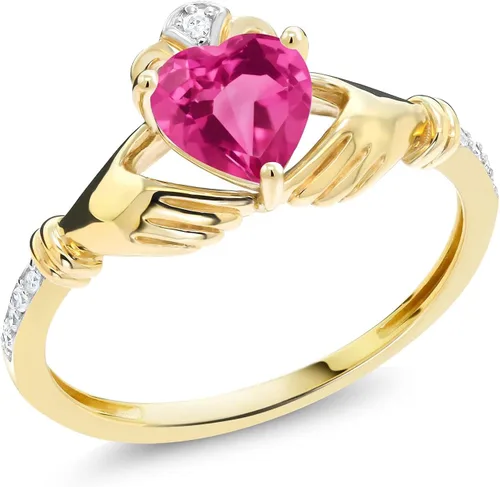 Vista 16 de Gem Stone King Anillo de compromiso claddagh celta irlandés de oro amarillo de 10 quilates con piedra preciosa en forma de corazón de 0.236 in
