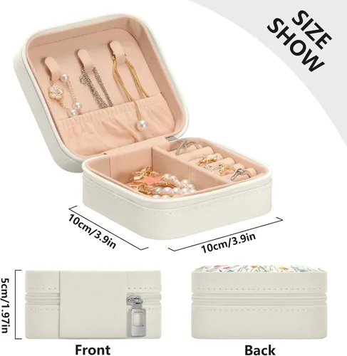 Vista 4 de QwThum Joyero de viaje organizador para mujeres, niñas y hombres, pequeña caja de almacenamiento portátil para joyas, aretes, anillos, collares