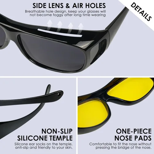 Vista 5 de Lentes de conducción nocturna para hombres y mujeres, lentes polarizados antirreflejos, lentes de visión nocturna polarizados envolventes, lentes