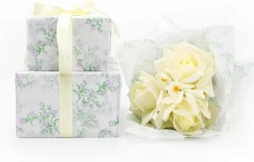 Vista 3 de TINYFUTURE - 100 hojas de papel de seda para envolver regalos con flores, papel reciclable de follaje botánico para bolsas de regalo para bodas