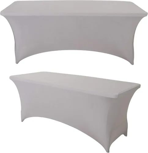 Vista 14 de Paquete de 2 manteles rectangulares de elastano de 4 pies, ajustables, elásticos, para bodas, fiestas, eventos, reuniones, cumpleaños, decoración