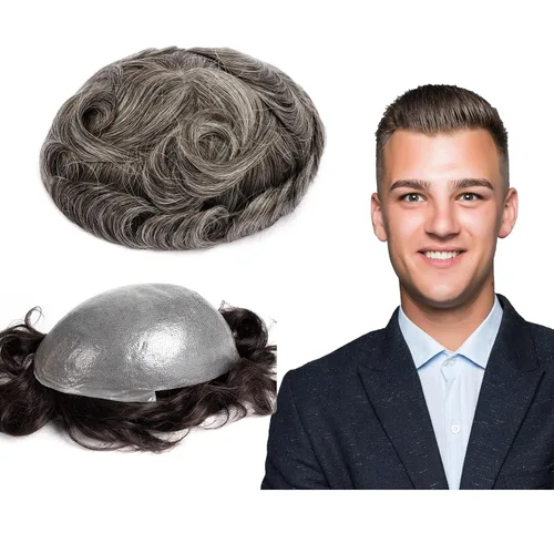 Vista 43 de GEXWORLDWIDE GEX 62 colores tupé para hombres 0.002 in piel ultra fina V-loop 8x10 pulgadas cabello humano conjunto gris densidad densidad densidad