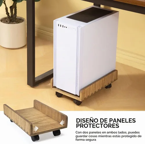 Vista 7 de KIRIGEN Soporte de torre de madera para computadora con ruedas, carrito de Carrito de madera de 15.74 x 9.84 x 5.12 pulgadas con 4 ruedas giratorias