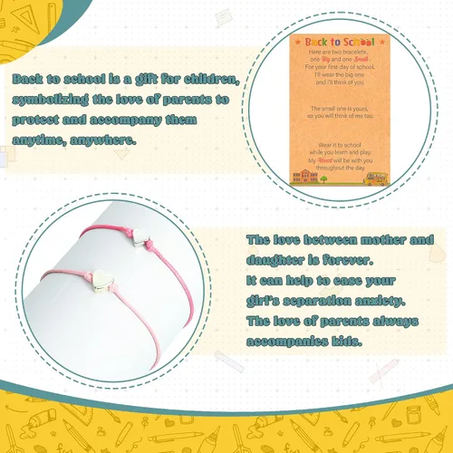 Vista 3 de EOBOH Suministros de pulsera de regreso a clases, pulsera para el primer día de jardín de infantes para mamá y yo, pulsera ajustable de deseos