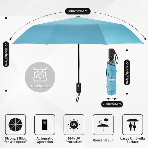 Vista 2 de Yoobure Mini paraguas pequeño con estuche ligero diseño compacto perfecto para viajes, ligero y portátil, sombrilla para sol y lluvia al aire libre