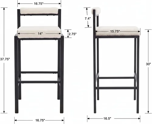 Vista 2 de Juego de 2 taburetes de bar de 30 pulgadas de altura con respaldo Negro - blanco