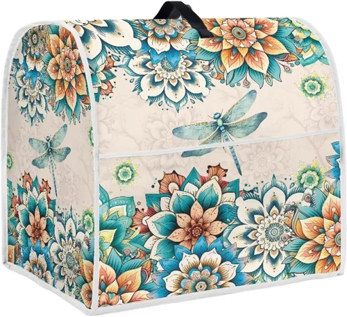 Vista 11 de UNICEU Protector de cubierta de batidora de soporte de cocina con estampado retro de mariposa de girasol, con mango superior, cubierta de polvo