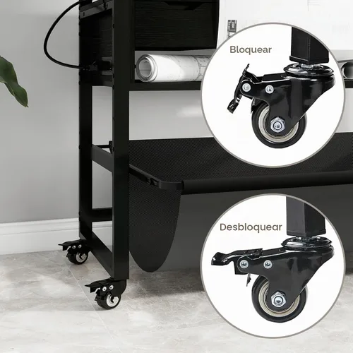 Vista 9 de Soporte para impresora de formato ancho Natwind, mesa de trabajo para plotter con almacenamiento extraíble para planos, soporte para papel en rollo