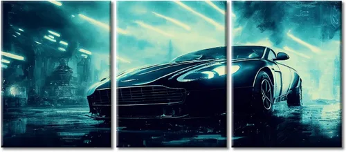 Vista 124 de Arte de pared de 3 piezas de escena de ciencia ficción de la calle comercial futurista paisaje urbano, decoración de pared para dormitorio