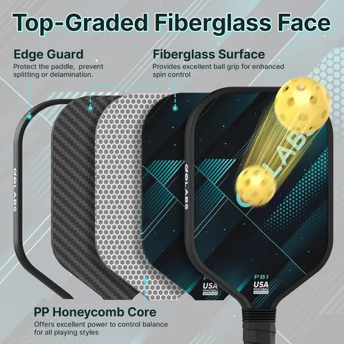 Vista 3 de Golabs Pickleball Paddles Set of 2,Fiberglass USAPA Approved 16mm Thickness 8oz Lightweight, 5.51" Comfort Anti-Slip Elongated Grip Increased