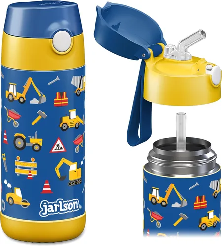 Vista 20 de Jarlson® CHARLI - Botella de agua para niños [12 onzas], botella térmica de acero inoxidable con pajilla, botella de agua aislada a prueba
