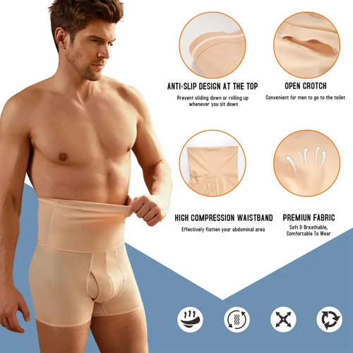 Vista 2 de TAILONG Pantalones cortos de control de abdomen para hombre, ropa interior adelgazante de cintura alta, moldeador de cuerpo, sin costuras, faja