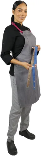 Vista 3 de PermaChef Mandil de Cocina Profesional Unisex, Cintas Intercambiables Vino Azul y Caqui, Bolsillo Frontal, Unitalla Ajustable, Mandil para Chef