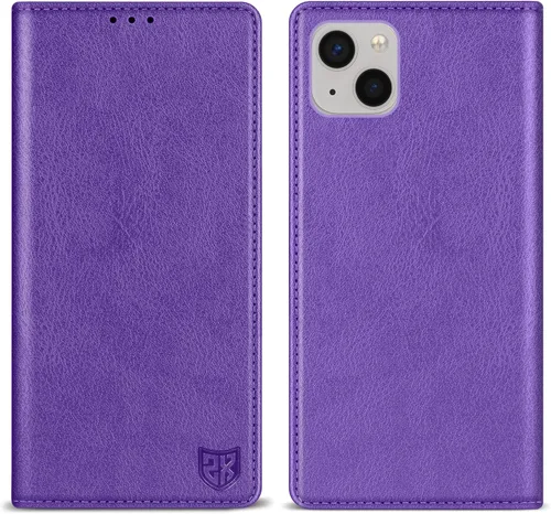 Vista 9 de ZZXX Funda tipo cartera para iPhone 13 con bloqueo RFID, soporte de ranura para tarjetas, funda protectora de cuero magnético fuerte plegable