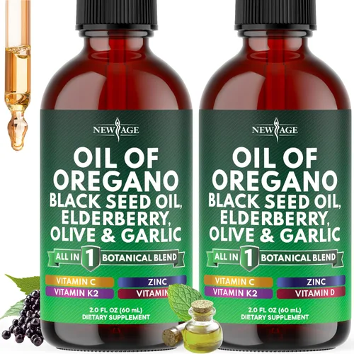 Vista 9 de NEW AGE Gotas de aceite de orégano - Aceite de semilla negra, saúco, vitamina D, D3, K2, oliva, ajo, suplemento de apoyo inmunológico, fórmula