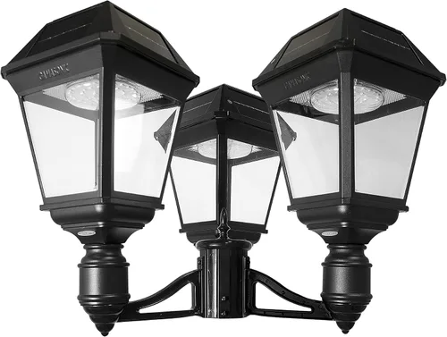 Vista 10 de Gama Sonic Imperial III - Lámpara solar de poste de aluminio fundido y lente biselada, lámpara solar doble para exteriores, salida de 600 lúmenes