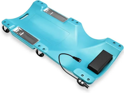 Vista 21 de Auto Dynasty Tablilla rodante de 40 pulgadas para reparación mecánica automotriz en el garaje, de perfil bajo, con luz LED y reposacabezas Negro