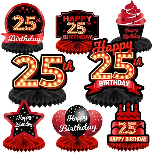 Vista 59 de Feliz 45 cumpleaños rojo y negro centros de mesa de panal de abeja decoraciones de globos decoración de mesa centros de mesa para niñas mujeres