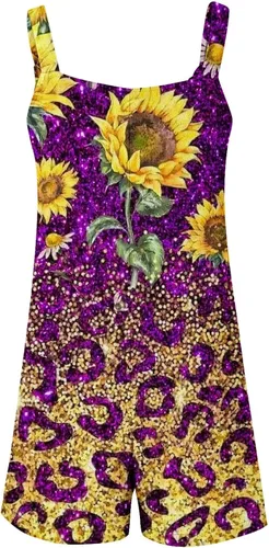 Vista 2 de PANOEGSN Womens Summer Cute Front Tie Short Jumpsuits Leopard Sleeveless Rompers Spaghetti Strap Baggy Overalls with Pockets