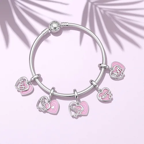 Vista 6 de SEVENWELL Dijes familiares para Pandora, plata de ley 925 con forma de corazón y flores para pulsera, mamá, hermana, hija, esposa, nana, mejor amiga
