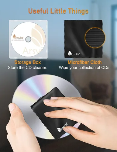 Vista 6 de Arsvita - Disco limpiador de lentes láser para reproductor de CD/VCD/DVD, ARCD-03 Limpiador de CD con sistema de limpieza de doble cepillo, seguro