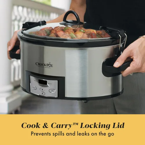Vista 3 de Crock-Pot Cook & Carry - Olla de cocción lenta programable de 6 cuartos de galón con temporizador digital de acero inoxidable (CPSCVC60LL-S) paquete