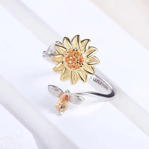 Vista 3 de Anillos giratorios de girasol ajustables con circonita cúbica abierta para mujer