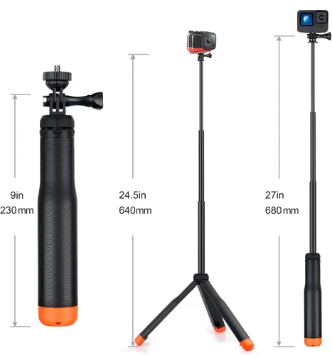 Vista 2 de GEPULY Palo de selfie impermeable de 9'' a 27'' pulgadas, agarre flotante de mano para GoPro Hero 13 12 11 10 9 8 7 6 5 4 3 Fusion, Max, la mayoría