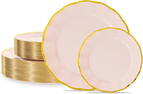 Vista 15 de supernal 60 piezas Platos de Cumpleaños Negros y Dorados Platos de Plástico para Fiestas y Platos Desechables Elegantes Platos Festoneados