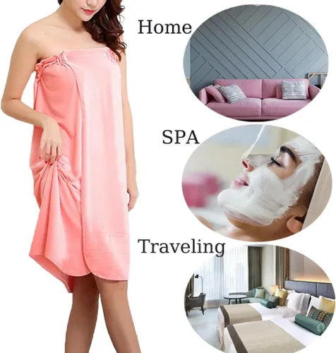 Vista 4 de Toalla envolvente para el cuerpo con broches de presión, toallas de felpa, toalla de spa, envolturas de baño para mujeres después de la ducha