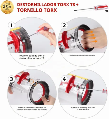 Vista 7 de Parte del contenedor de polvo - Anillo de sellado de repuesto compatible con aspiradora Dyson Cyclone V10 SV12, parte de copa de suciedad